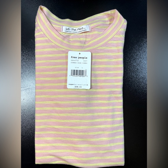 NWT. Free People Night Sky Tee Size L - Summer Rose and Yellow Stripe - Picture 7 of 7